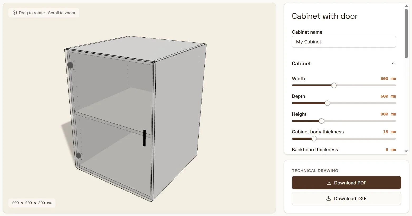 Custom cabinet designed in the online cabinet plans generator
